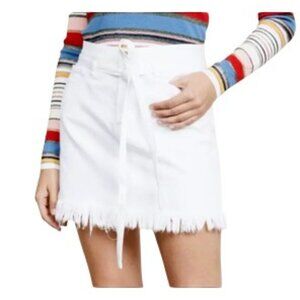 FRAME Denim Le High White Belted Frayed Fringe Hem Mini Skirt 24